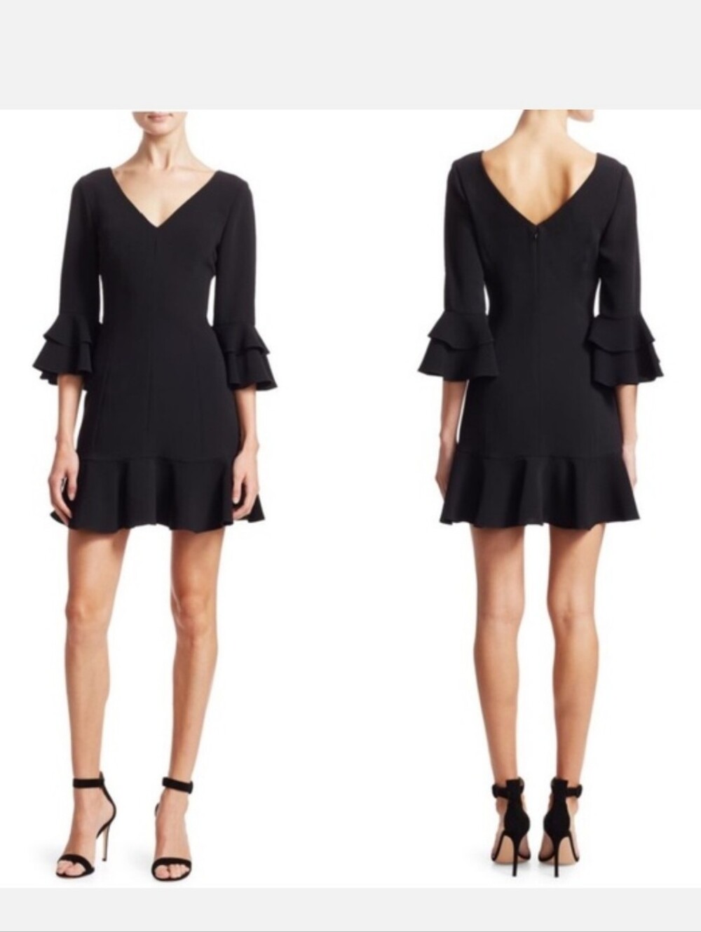 Cinq a Sept Dominique V-Neck Ruffle Dress Sz 6 Little Black Dress